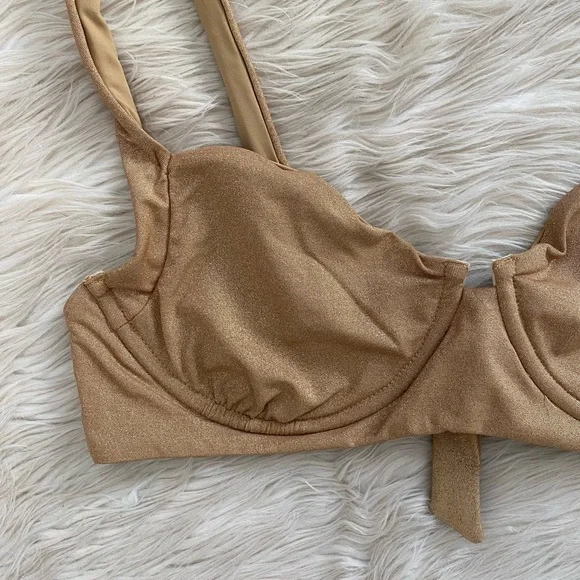 Vitamin A Golden Glow Gold Metallic Demi Bikini Top Underwire Swimsuit - Picture 5 of 12